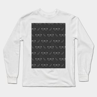 Glasses Pattern | 9 White BG Black Long Sleeve T-Shirt